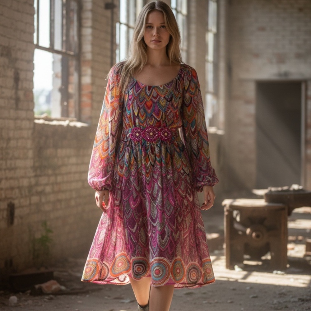 Vintage Ice Multicolor Geometric Dress